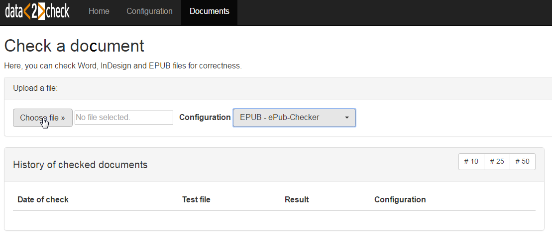 Upload of an EPUB document - Clicking »Choose file« to open the file manager