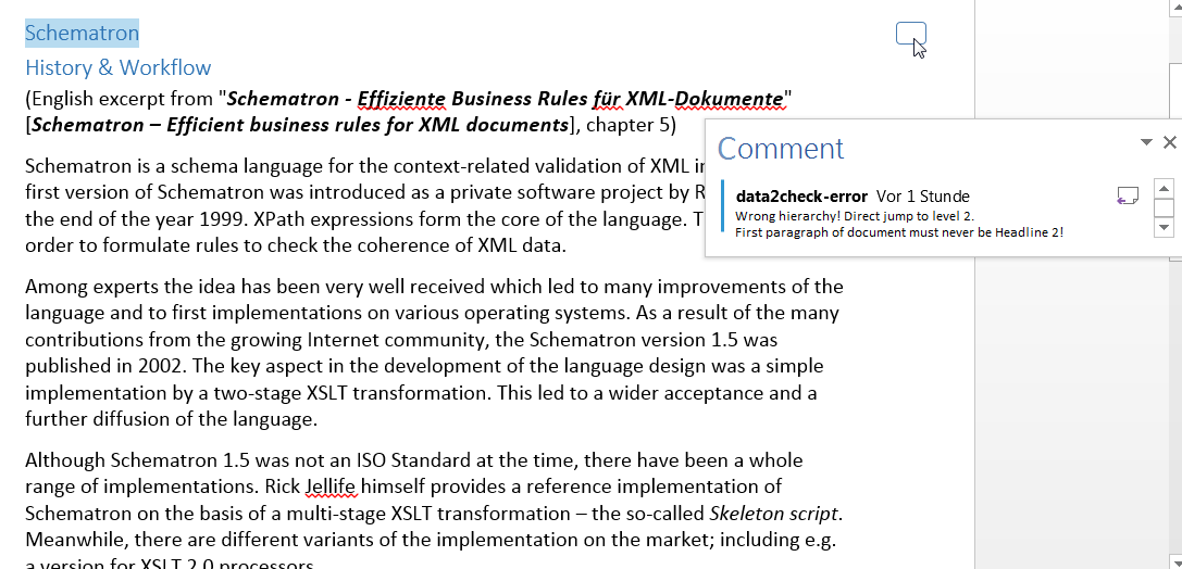 Comment on the first paragraph in the Word output document
