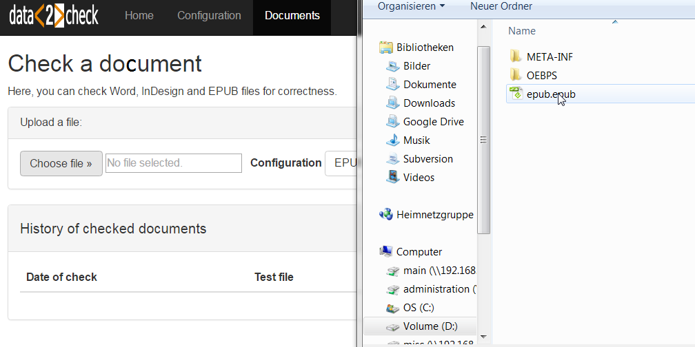 Upload of an EPUB document - Choosing an .epub file