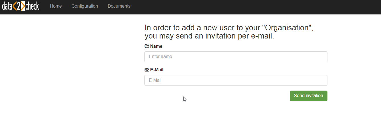Sending an invitation for data2check
