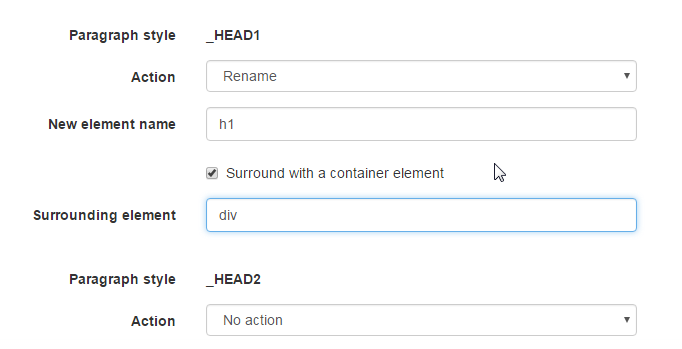 A parent element can be generated for an element with the status of a heading