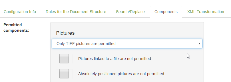 Permitting pictures linked to a file or absolutely positioned pictures