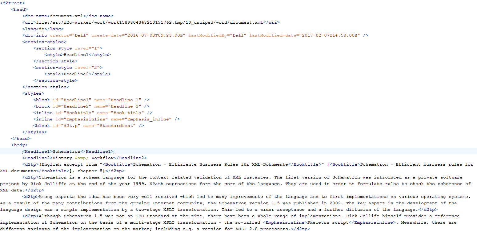 The XML version of the document to be checked