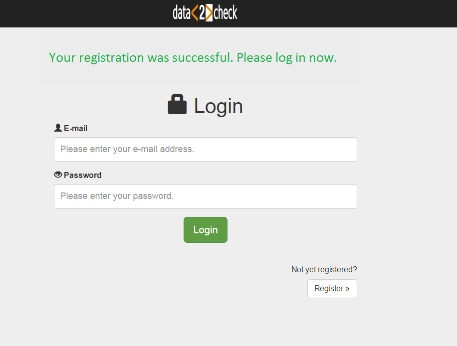 Successful registration for data2check