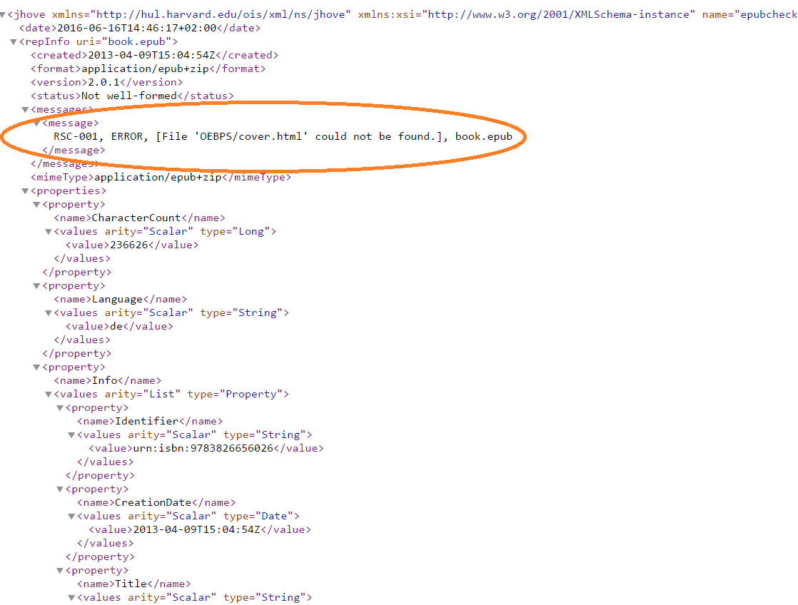 Excerpt from the epubcheck-report.xml