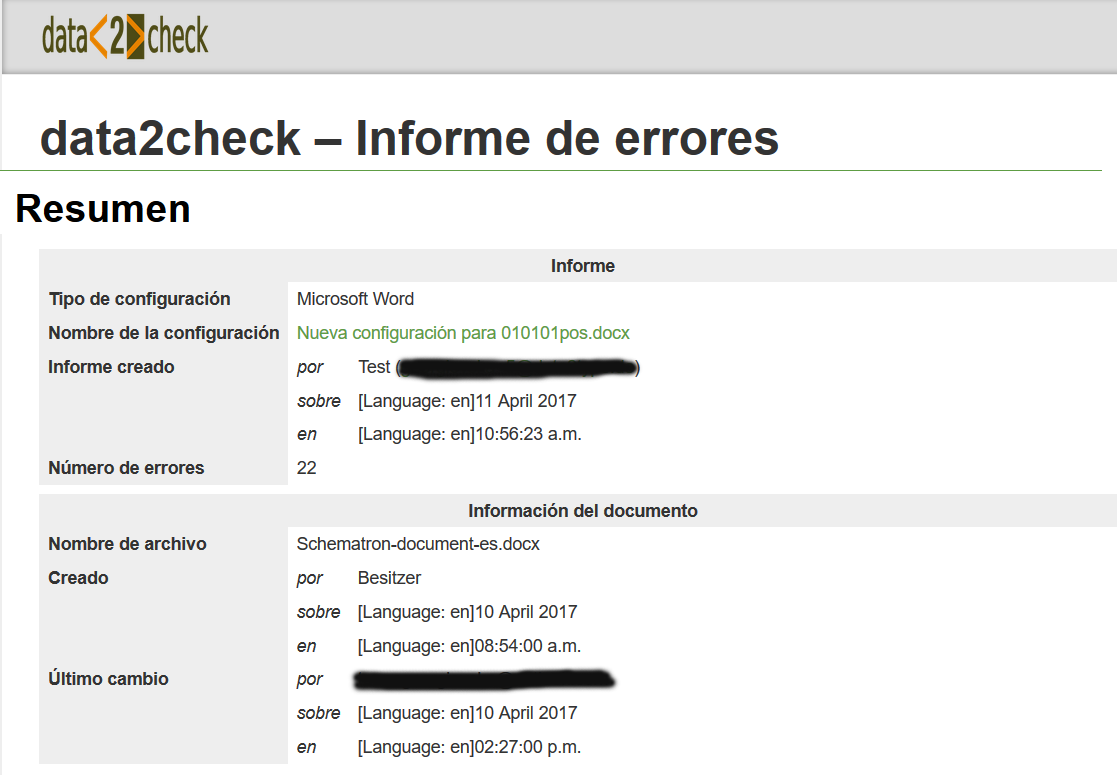 Informe del chequeo en formato HTML