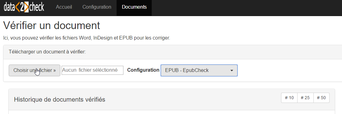 Téléchargement d'un document EPUB - Cliquez »Choisir un fichier« pour ouvrir le gestionnaire de fichiers