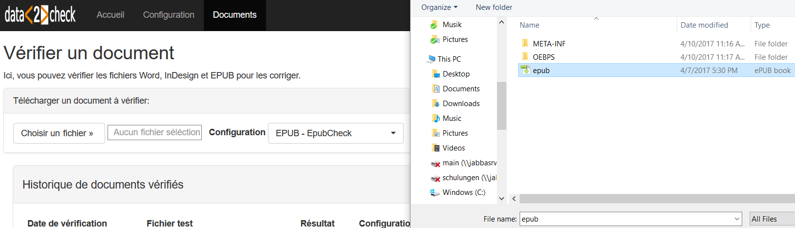 Téléchargement d'un document EPUB - Choisir un fichier .epub